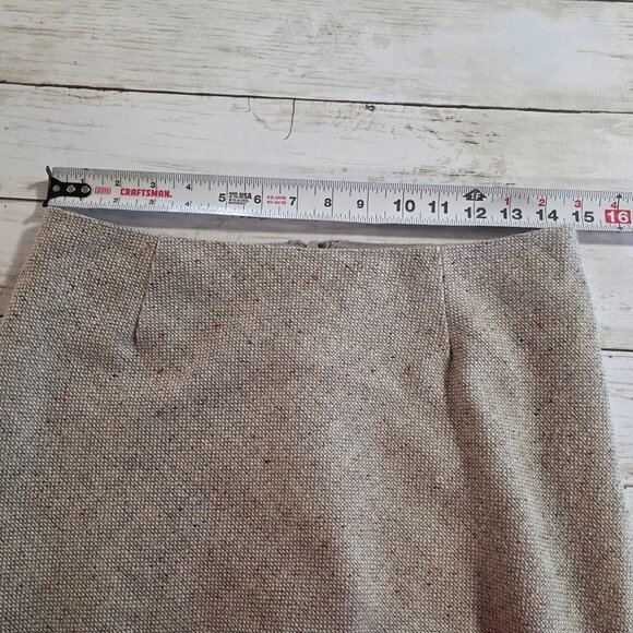 Sweet Salt Taupe Wool Blend A line Skirt Tweed Fringe Hem Preppy Acadamia Small - Picture 5 of 9
